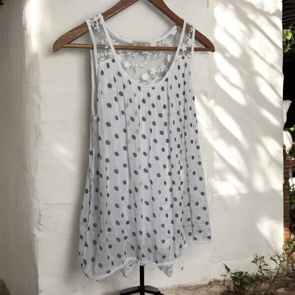 Tops - Italian 100% silk Sheer Polka Dot Tank Top with Lace M coastal cowgirl boho